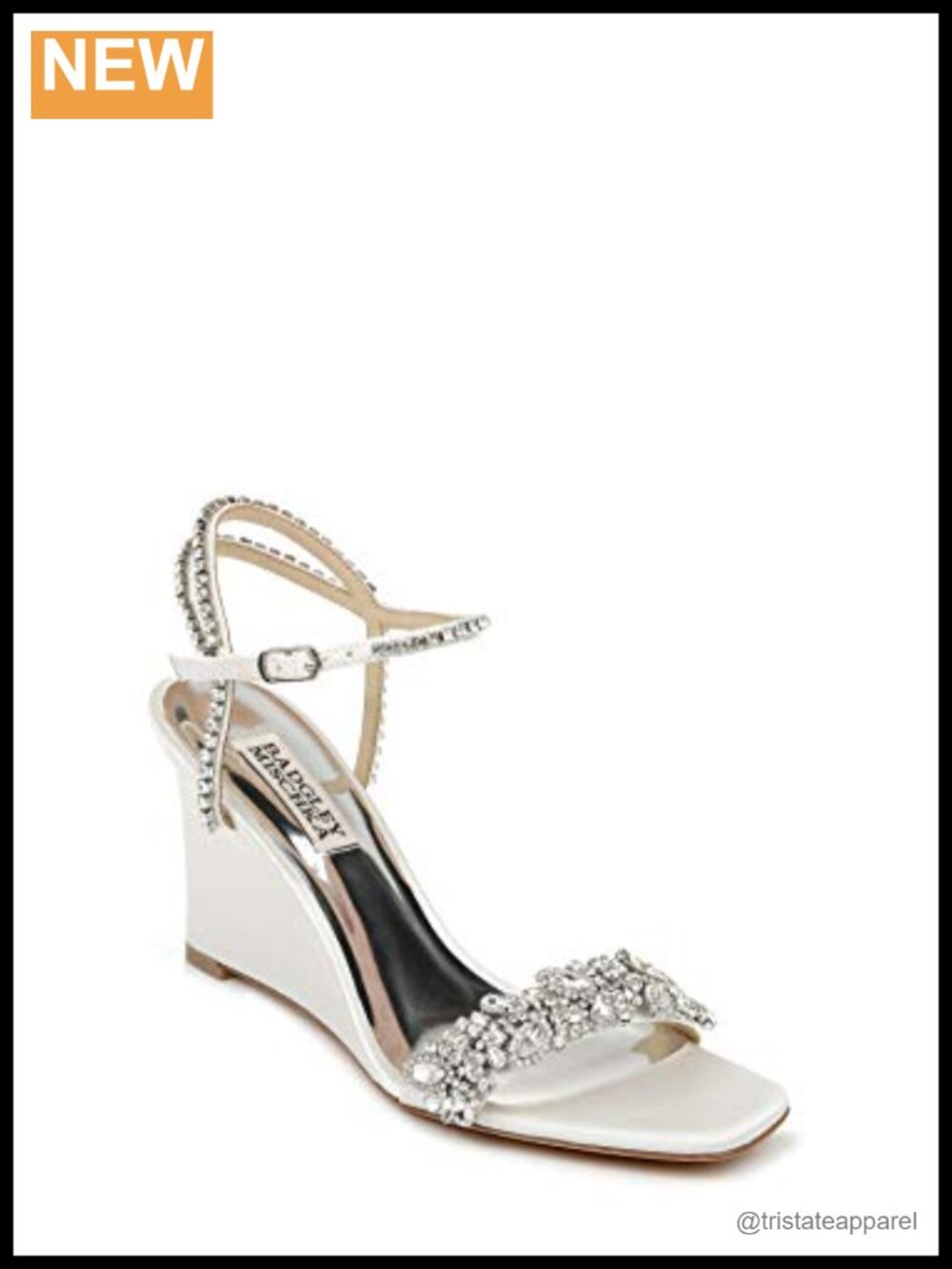 Satin Wedge Heeled Sandals Ankle Strap Rhinestone Wedding Shoes